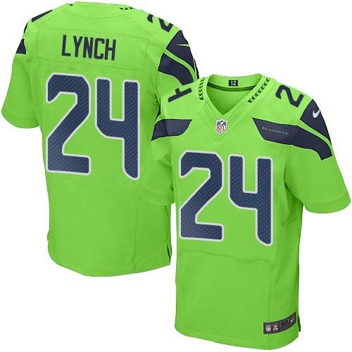 Nike Seahawks #24 Marshawn Lynch Green Men's Stitched NFL Elite Rush Jersey - Click Image to Close
